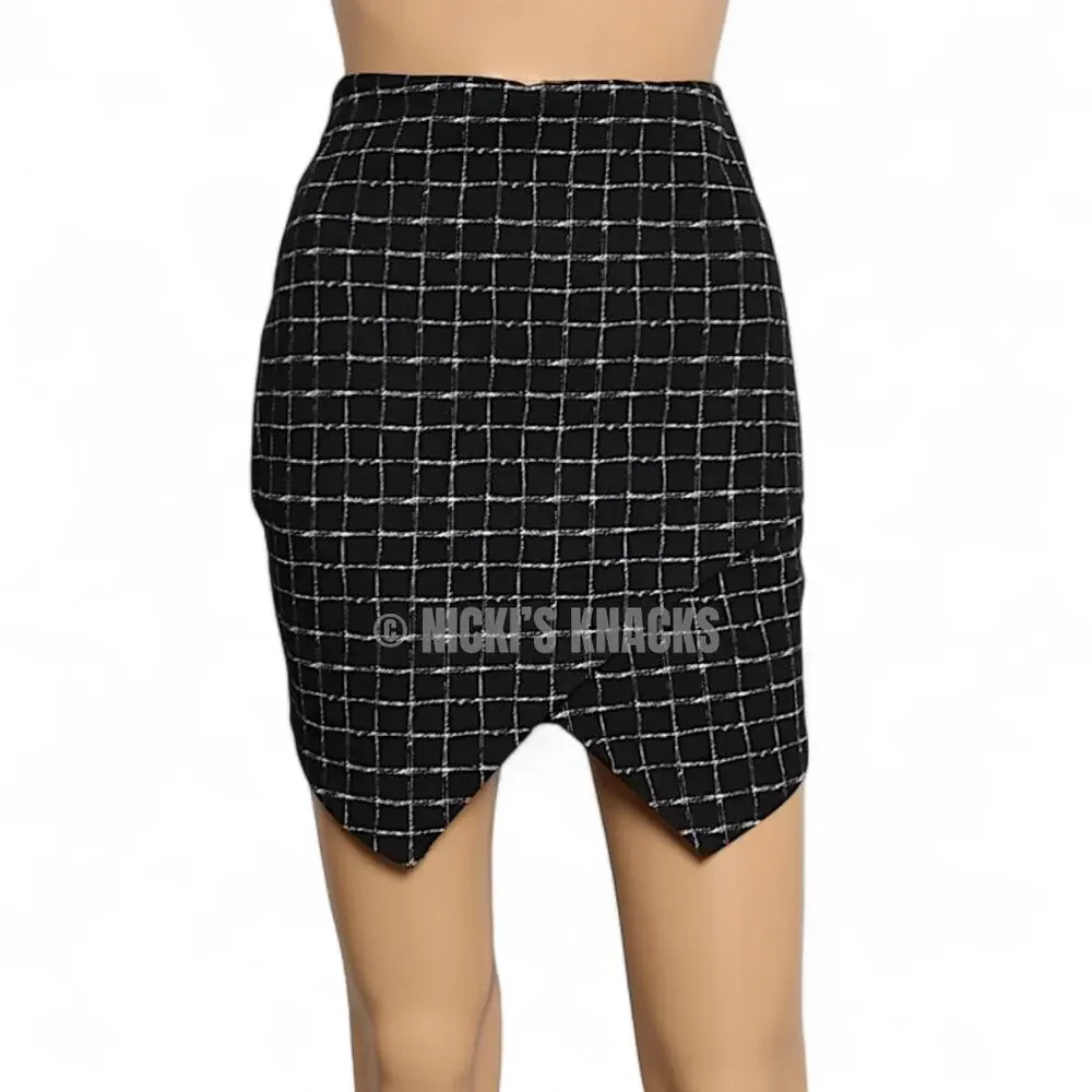 Windsor Mini Skirt Size S Black White Wrap Grid Y2K Edgy Asymmetrical Clubwear